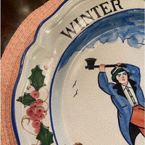 Four Vintage 12” Scalloped Plates Summer, Autumn, Winter, Spring Beautiful deets - Picture 5 of 16